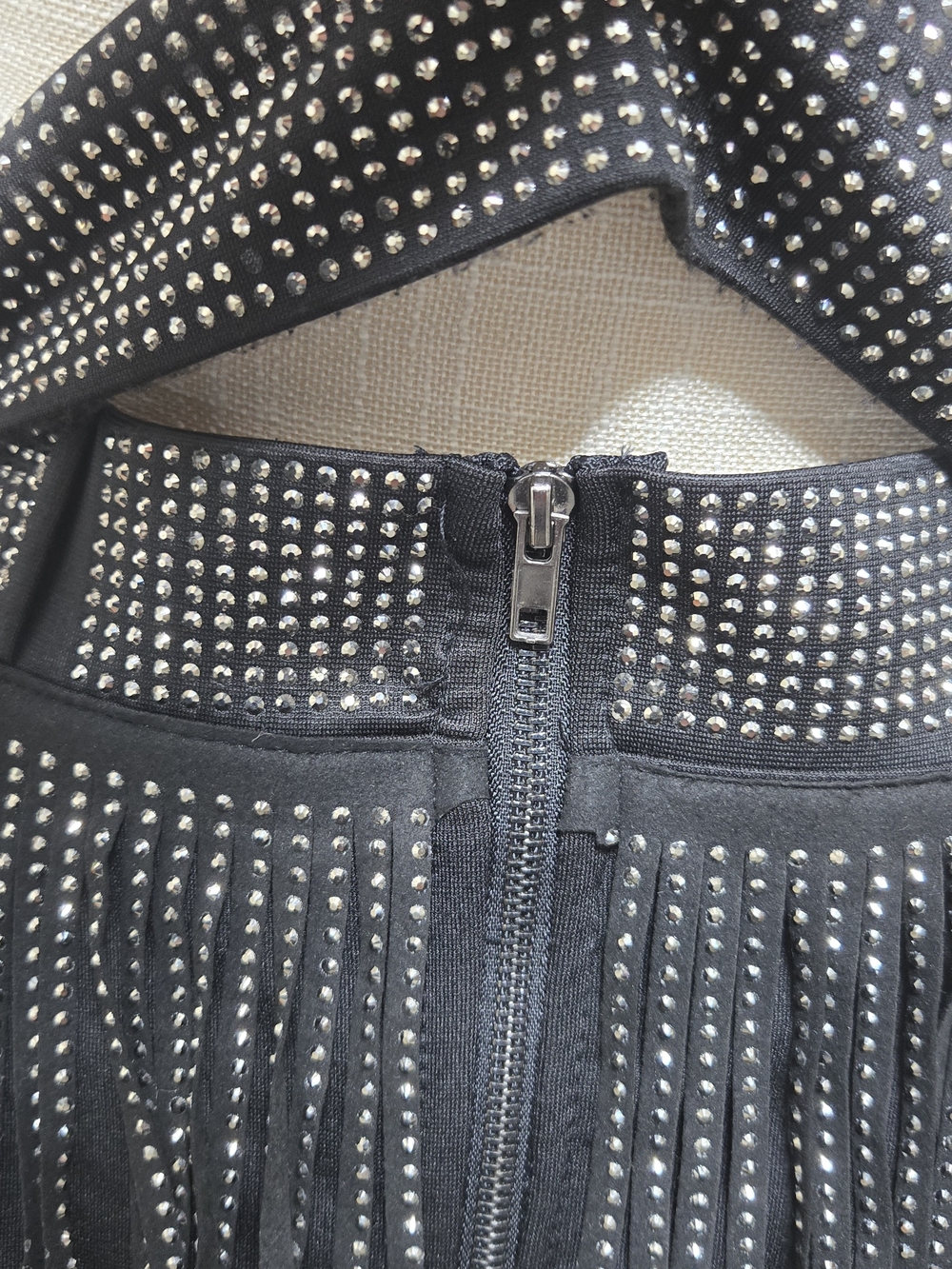 Black Studded Fringe Mini Skirt Skort Rhinestone Belted Western Festival Medium - Picture 5 of 9